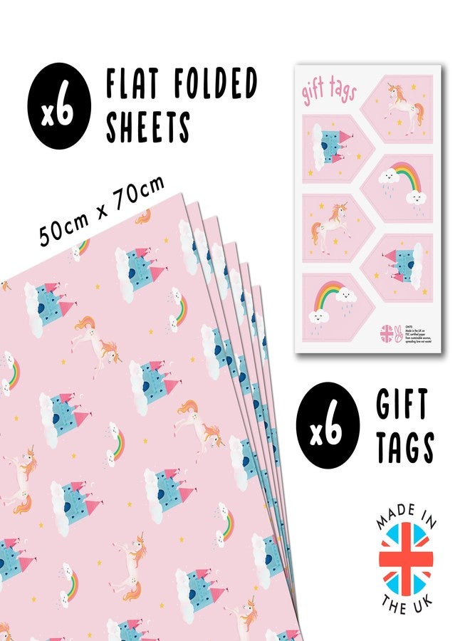 CENTRAL 23 Birthday Wrapping Paper - (x6) Pink Gift Wrap Sheets for Girls - Unicorn & Rainbow - New Baby - Magical Princess Giftwrap - Recyclable - Image 2